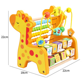 Brinquedo Educativo Multifuncional de Madeira 3 em 1 | Abaco Labirinto Amarado e Cubo Giratório