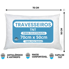 Kit 6 Travesseiro Alto Firme Antialergico 50x70cm extra macio tecido TNT