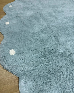 Tapete Lavável de Algodão Oval Doce Nuvem Azul