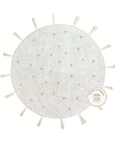 Tapete Lavável de Algodão Redondo Bolinhas Rosa