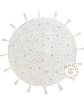 Tapete Lavável de Algodão Redondo Bolinhas Rosa