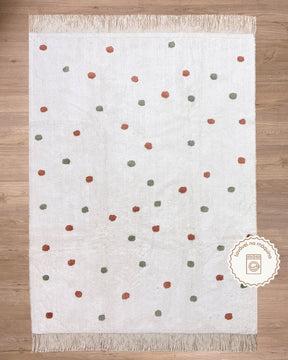 Tapete Lavável de Algodão Bolinhas Boho com Franja