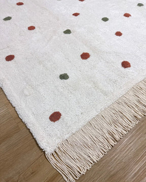 Tapete Lavável de Algodão Bolinhas Boho com Franja