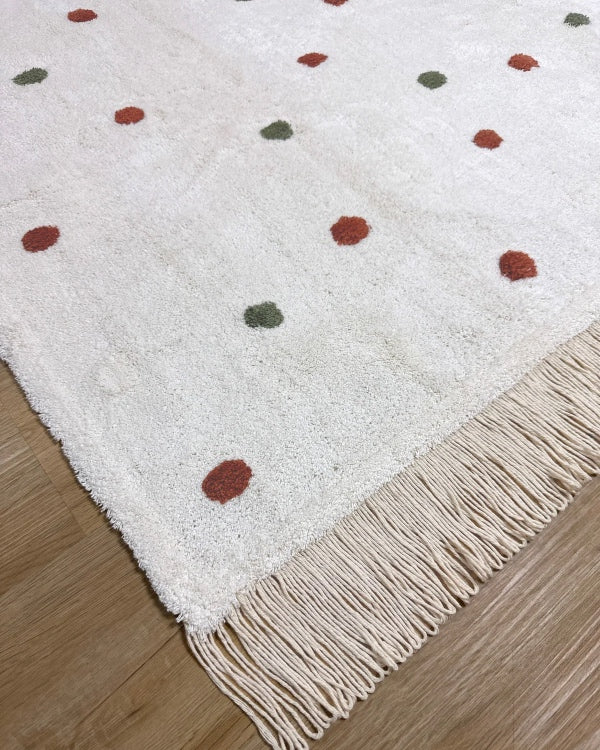 Tapete Lavável de Algodão Bolinhas Boho com Franja