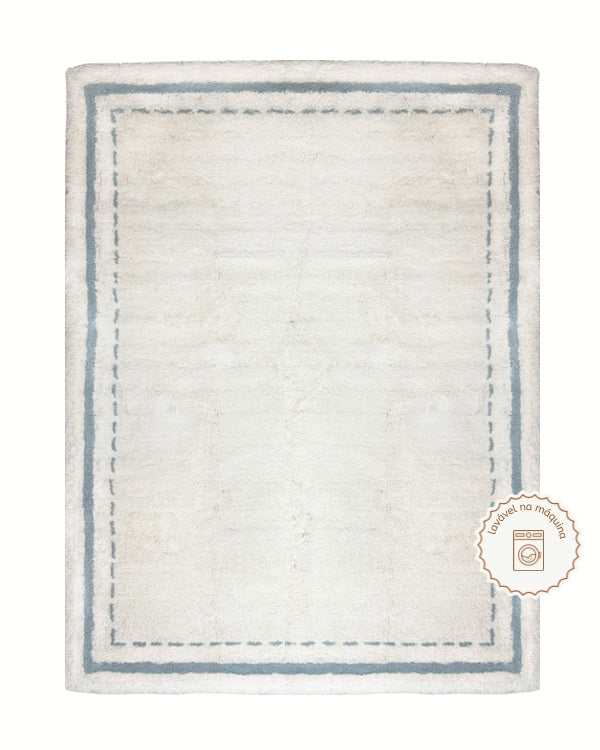 Tapete Lavável de Algodão Border Azul - 120 x 160