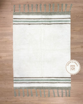 Tapete Lavável de Algodão Listras Verde com Pompom