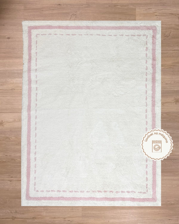 Tapete Lavável de Algodão Border Rosa