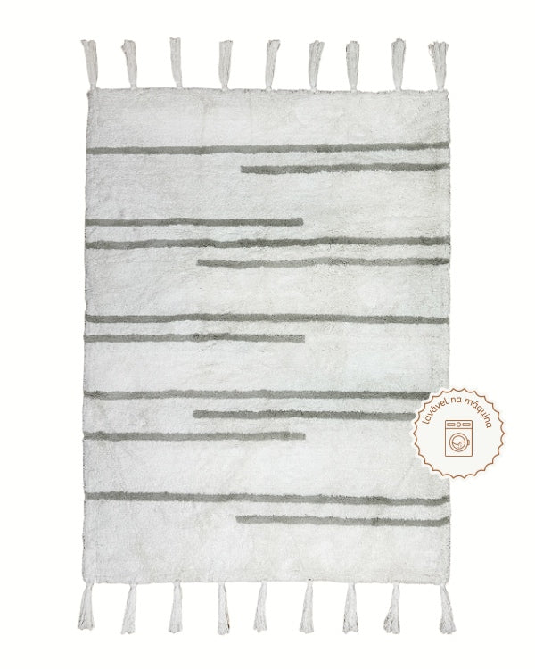 Tapete Lavável de Algodão Linhas com pompom