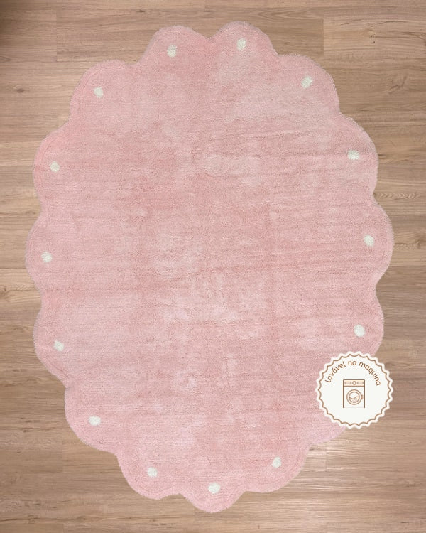 Tapete Lavável de Algodão Oval Doce Nuvem Rosa