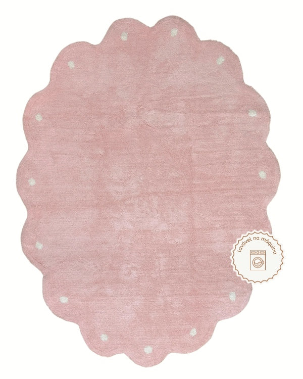 Tapete Lavável de Algodão Oval Doce Nuvem Rosa