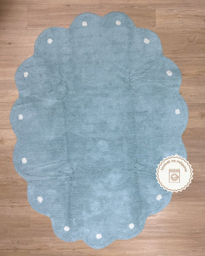 Tapete Lavável de Algodão Oval Doce Nuvem Azul