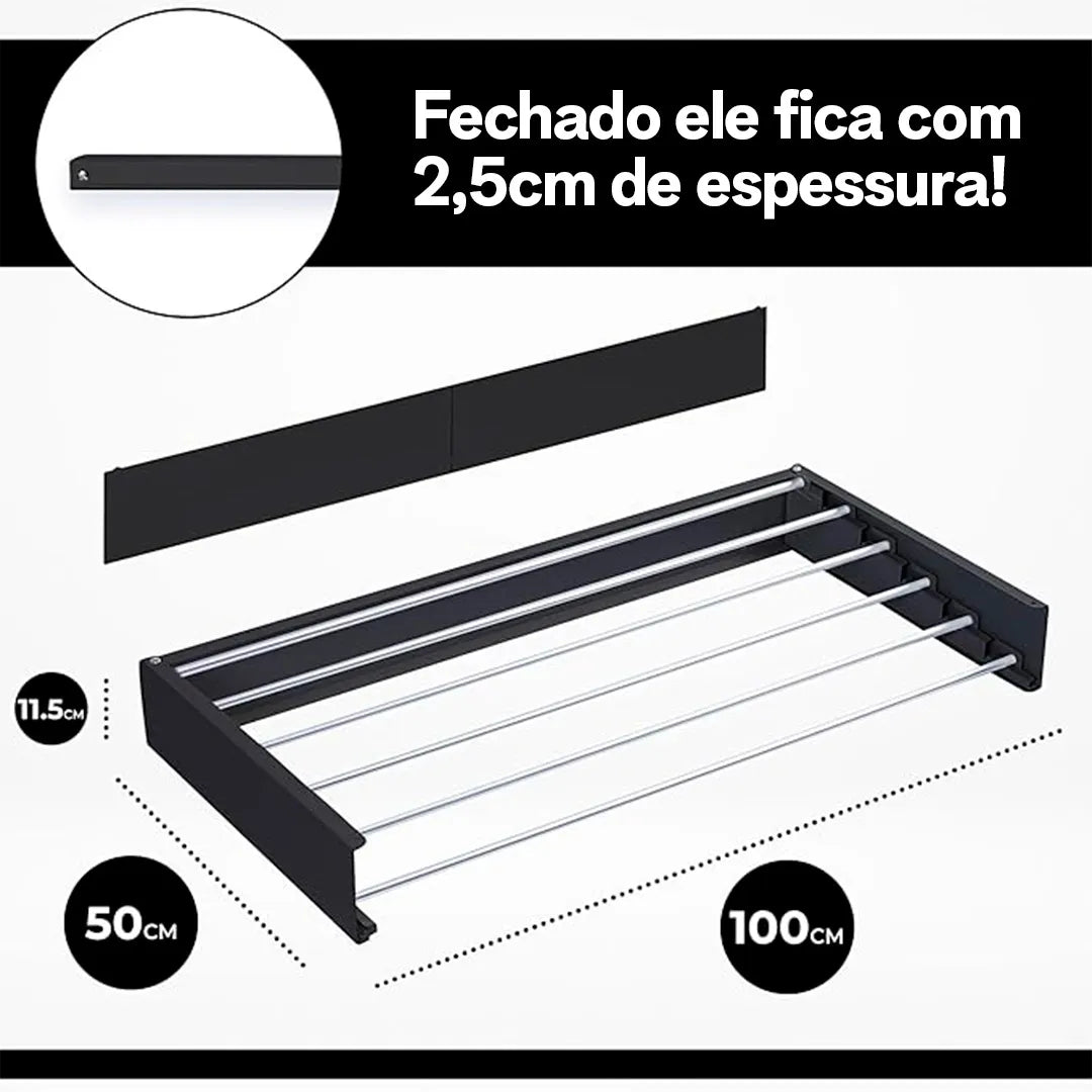 Varal Mágico Retrátil de 1 Metro com 6 Varetas | Design Compacto | Pague 2 e Leve 3