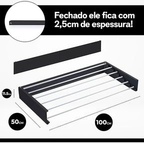 Varal Mágico Retrátil de 1 Metro com 6 Varetas | Design Compacto | Pague 2 e Leve 3