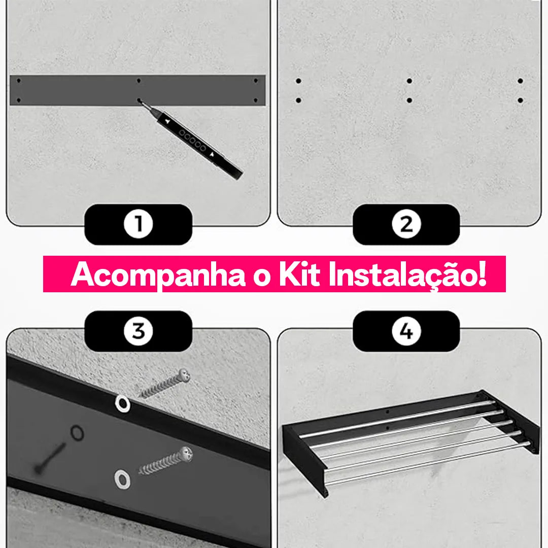 Varal Mágico Retrátil de 1 Metro com 6 Varetas | Design Compacto | Pague 2 e Leve 3