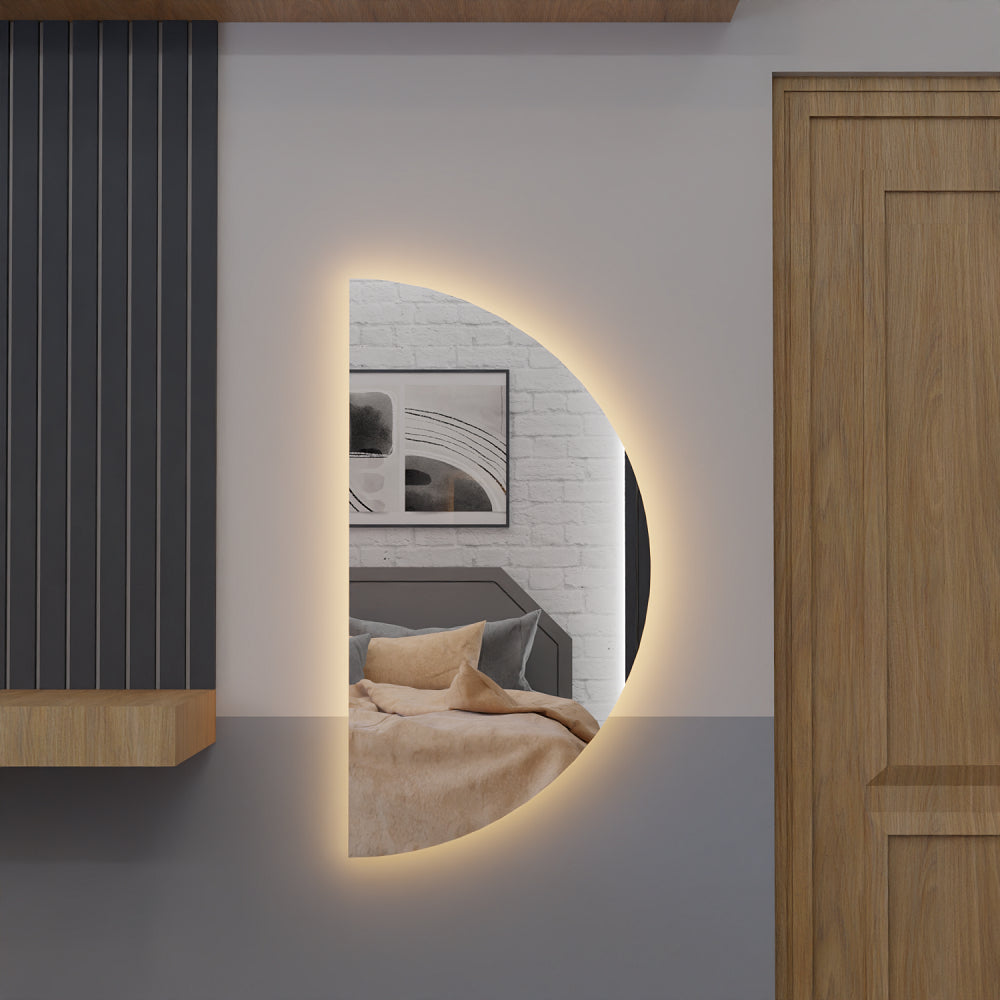 Espelho Meia Lua Corpo Inteiro E25 Com Led Luz Branca e Amarela Corpo Inteiro Sala Quarto Salão