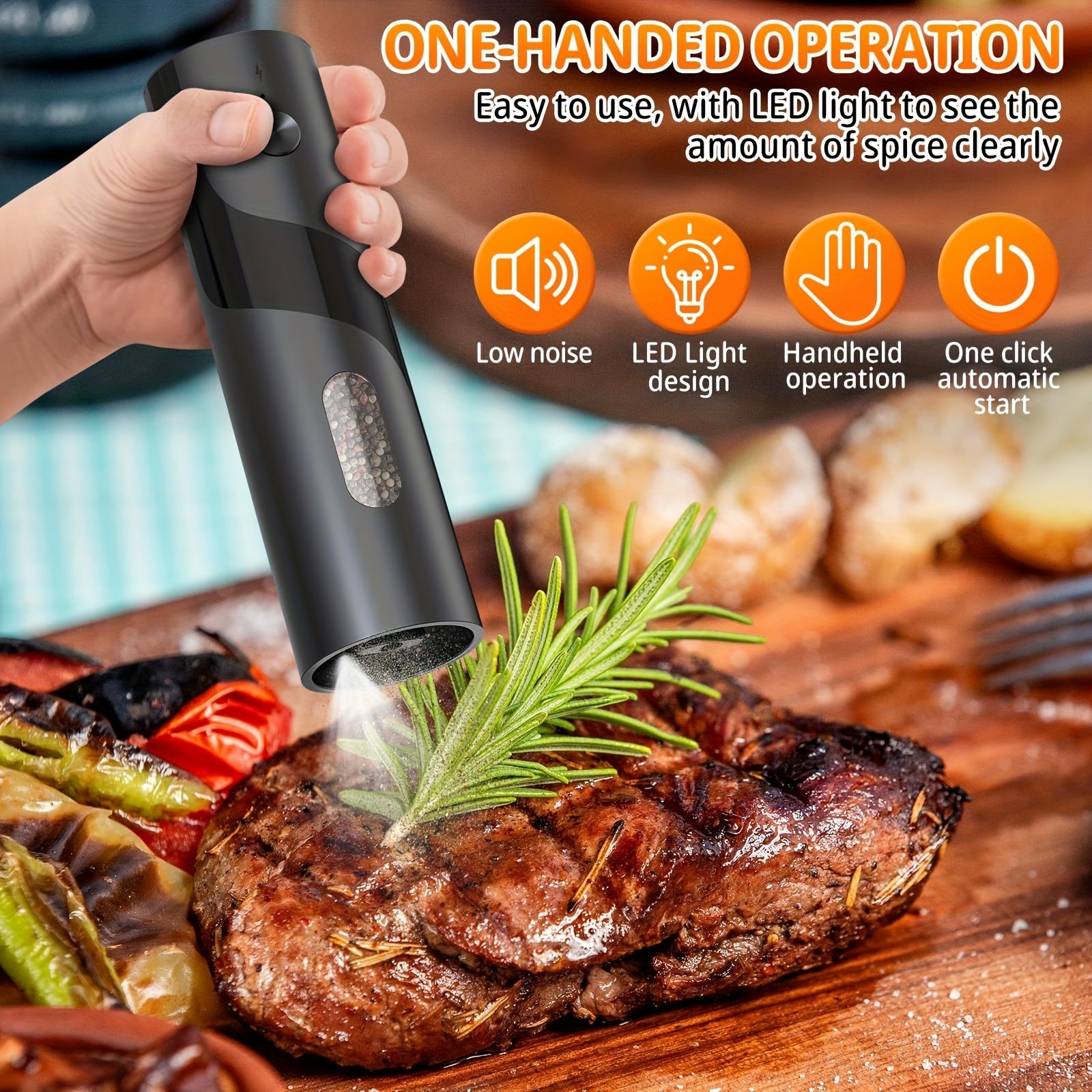 One-Pack and Two-Pack Electric Rechargeable Pepper Grinder Set with Top-Fill Automatic Grinder, Adjustable Coarseness, Large Capacity Easy Load, LED Light for Home Kitchen
