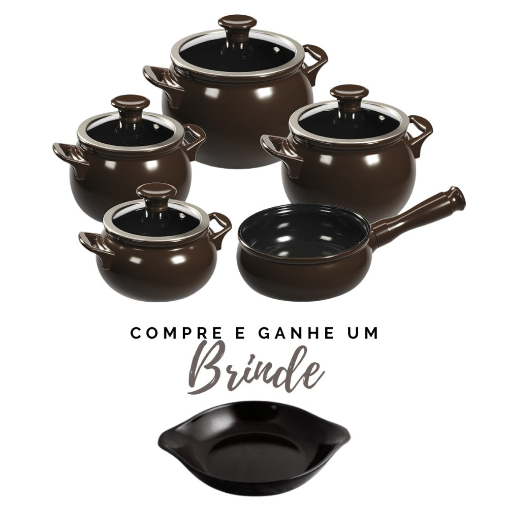 Jogo de Panelas de Cerâmica New Premier Joy 5 Peças Chocolate + Brinde Ceraflame