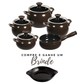 Jogo de Panelas de Cerâmica New Premier Joy 5 Peças Chocolate + Brinde Ceraflame
