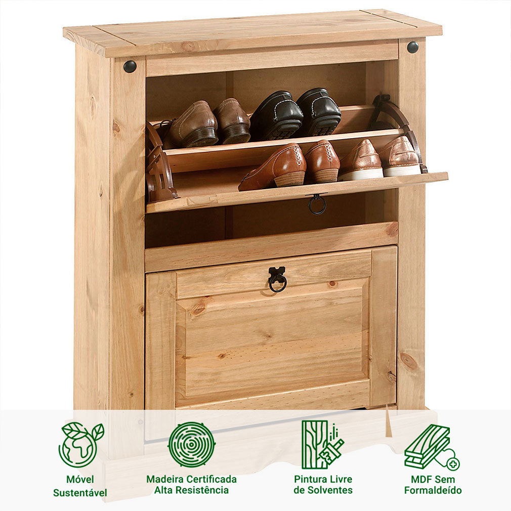 Sapateira Madeira 2 Portas Basculantes 10 Pares Rústico