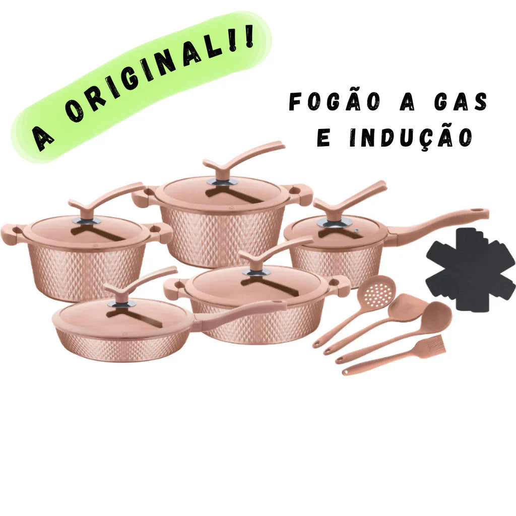 Conjunto de Panelas Revestido em Cerâmica Aluminio Antiaderente Frigideira Caçarola