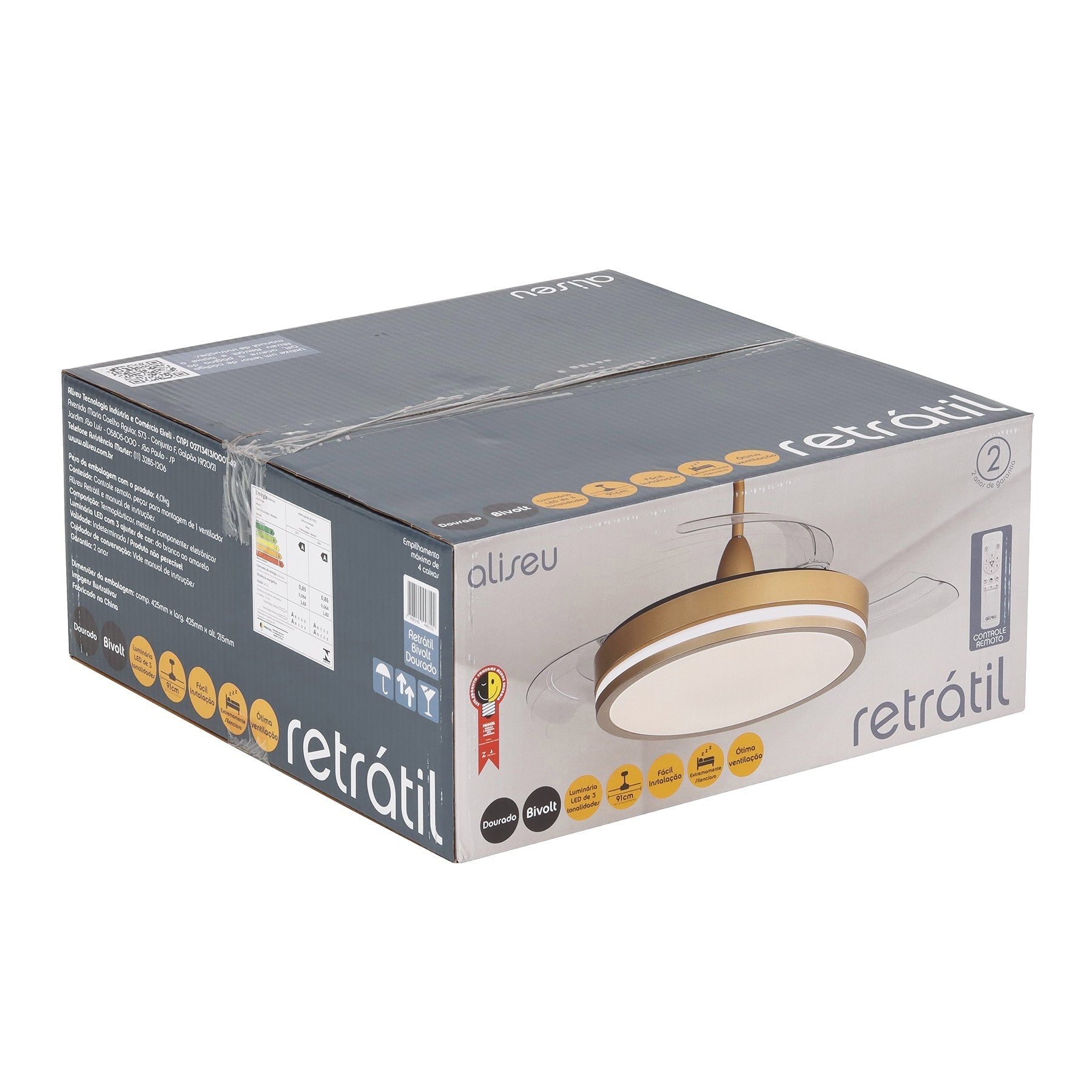 Ventilador de Teto com Controle Remoto Retrátil 3 Pás Bivolt Aliseu
