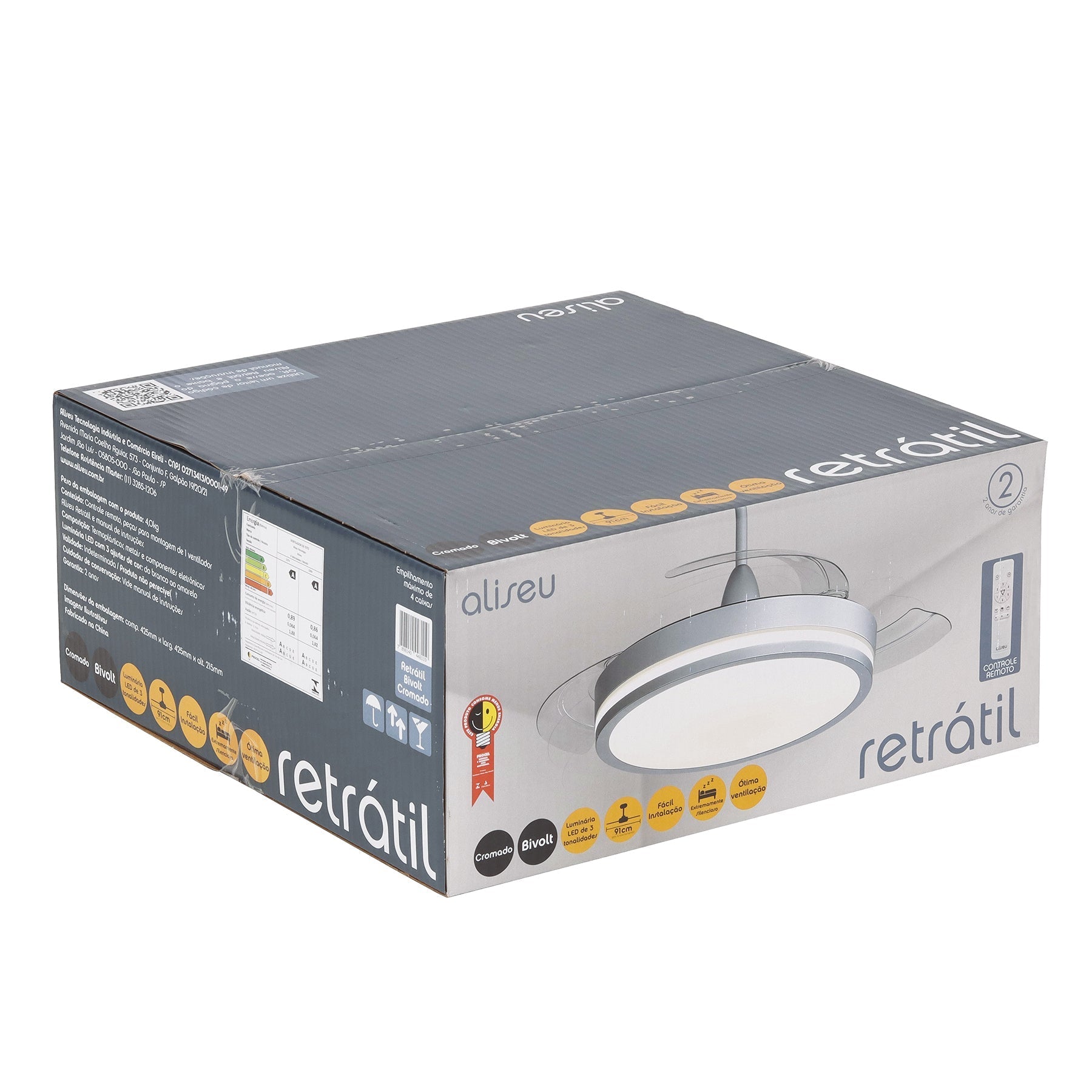 Ventilador de Teto com Controle Remoto Retrátil 3 Pás Bivolt Aliseu